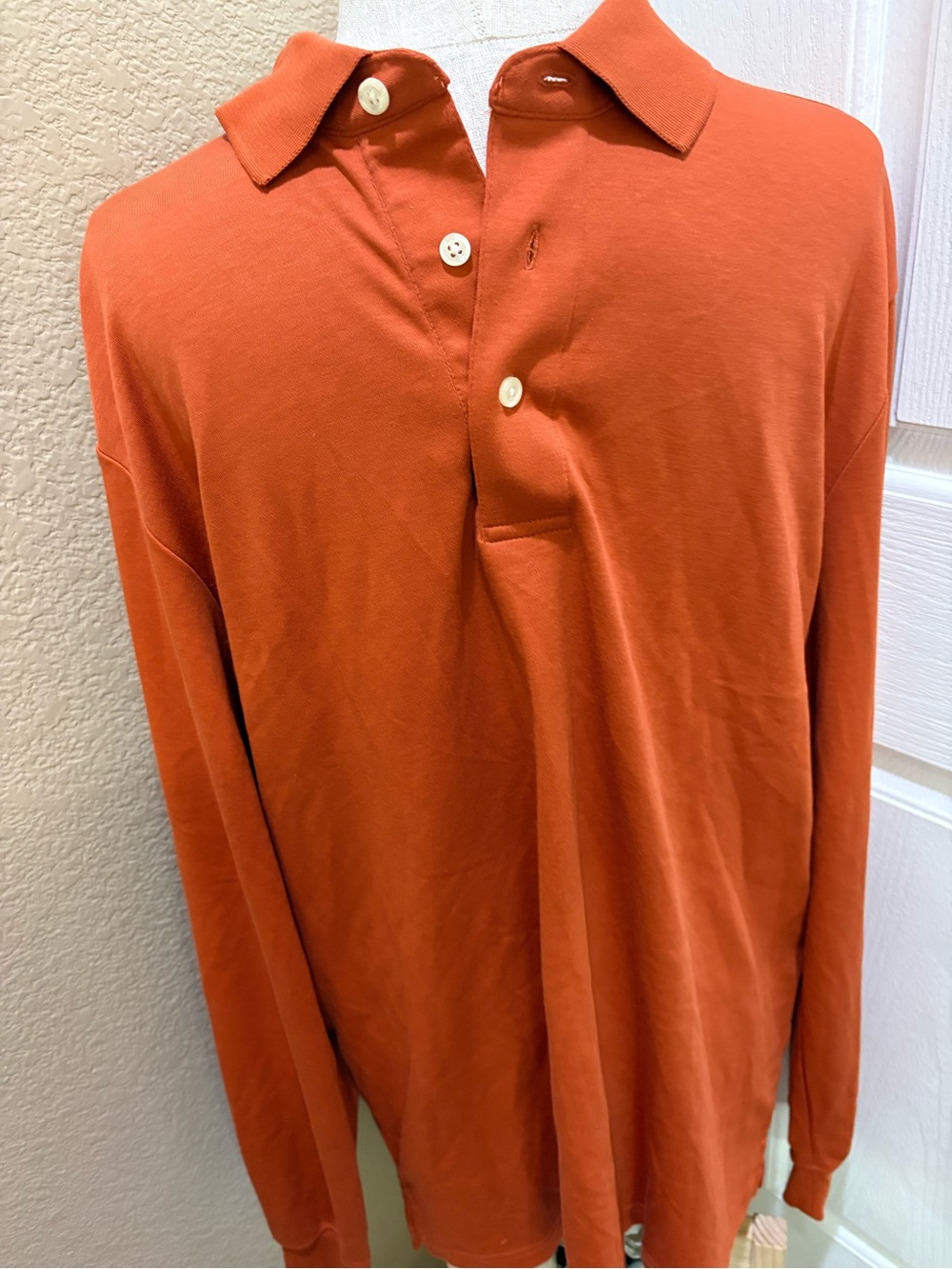 Lands’ End Mock Neck Long Sleeve Cotton Top Terracotta Size 38-40